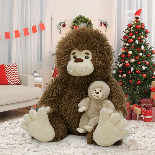 MorisMos Giant Bigfoot Stuffed Animal with Baby Cryptid Plush Duo,39" Big Mama Monster & 12" Baby Bigfoot Toy for Kid,Girl,Boy,Soft Big Foot Sasquatch Gifts for Haloween Birthday Baby Shower Christmas