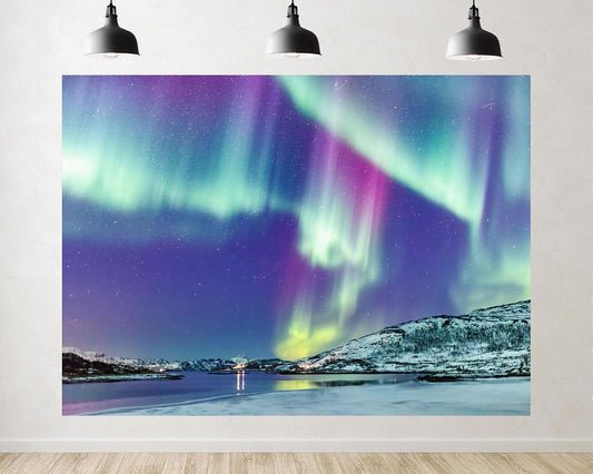 TryKid 10x8ft Aurora Borealis Backdrop Frosty Canopy View Norway Polar Colorful Night Sky Forest Northern Lights