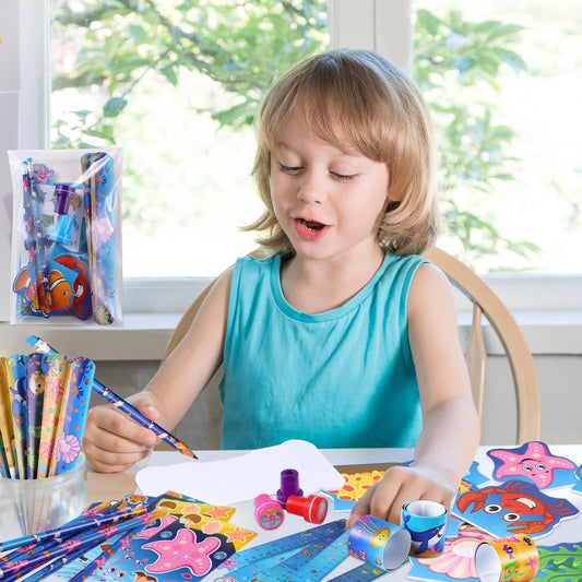 BenLouis 240Pcs Under the Sea Party Favors Ocean Animals Party Stampers Stickers School Stationery Bulk for Kids Sea Shark Birthday Mermaid Party Goodie Bag Stuffer Classroom Gifts Rewards Supplies