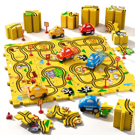 Beby Buty 64PCS Puzzle Race Cars Track Set Toys for Kids, Puzzle Racer Kids Car Track Set Ages 3-5 4-6, Toys Gifts for 3 4 5 Year Old Boys, 3 4 5 Year Old Boys Ideal Gift
