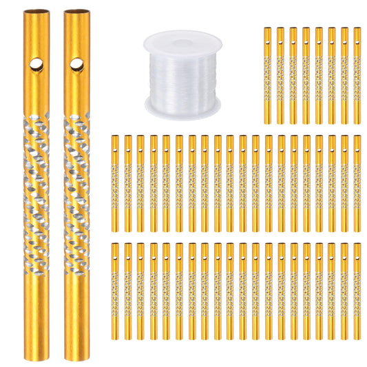 M METERXITY 50-Pack Wind Chime Tubes, Aluminum Wind Chime Empty Tubes with String, Metal Wind Bell for Adults Arts and Crafts/DIY Home Garden Outdoor Hanging Decorations [0.6x8cm, Yellow]