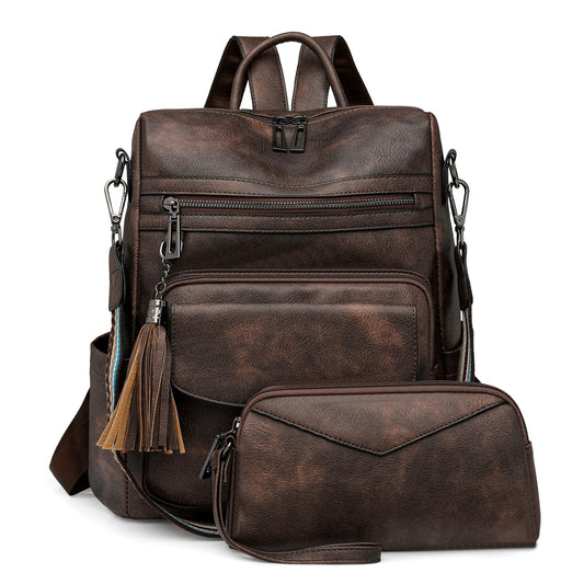 GAEKEAO Backpack Purse for Women Fashion Leather Designer Travel Backpack Purses Convertible Shoulder Bag with Wristlet (Two-toned Coffee)