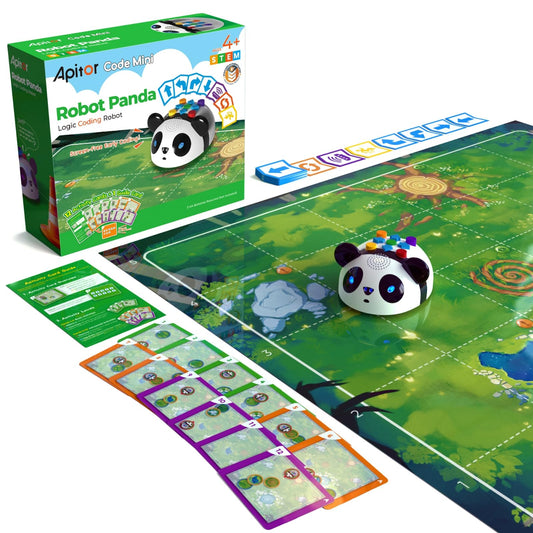 Apitor Robot Panda Coding Robot Activity Set - 48 Pieces, Screen-Free STEM Learning Toy with Smart Sensing & Loops, Educational Programming Gift for Kids Ages 4-5