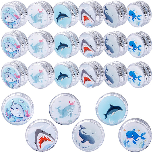 24 Pack Light Up Yo Yos Toys LED Glowing Responsive Ball with Whale Dolphin Shark Narwhal Ocean Animals Pattern for Classroom Rewards Goodie Bag Fillers Birthday Party Favors