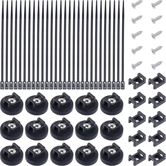 15 Supplies(85 22mm) PCS Magnetic Zip Tie Mounts, Black Magnetic Wire Holder Multipurpose & Releasable Nylon Cable Ties
