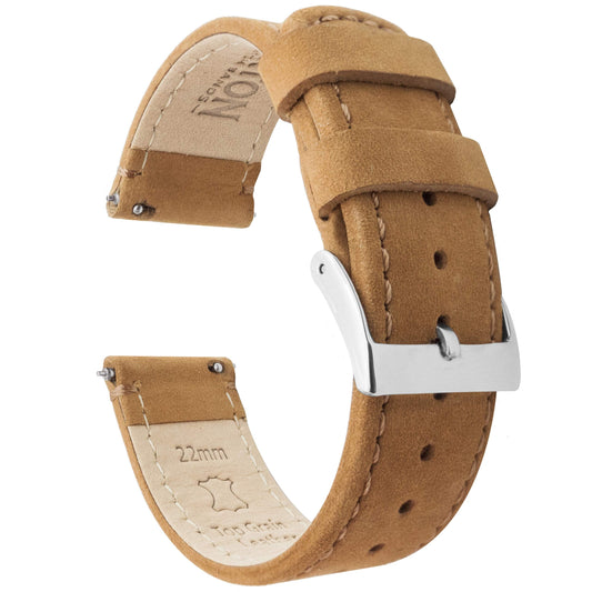 BARTON WATCH BANDS Quick Release Top Grain Leather Watch Band Strap, Gingerbread Leather/Gingerbread Stitching, 22mm