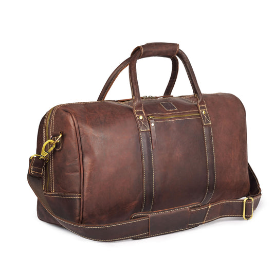 Genuine Leather Duffle Bag for Men & Women – Stylish Travel Weekender Bag with Shoulder Strap – Overnight, Gym, or Carry-On Luggage Bag - Mulburry Brown
