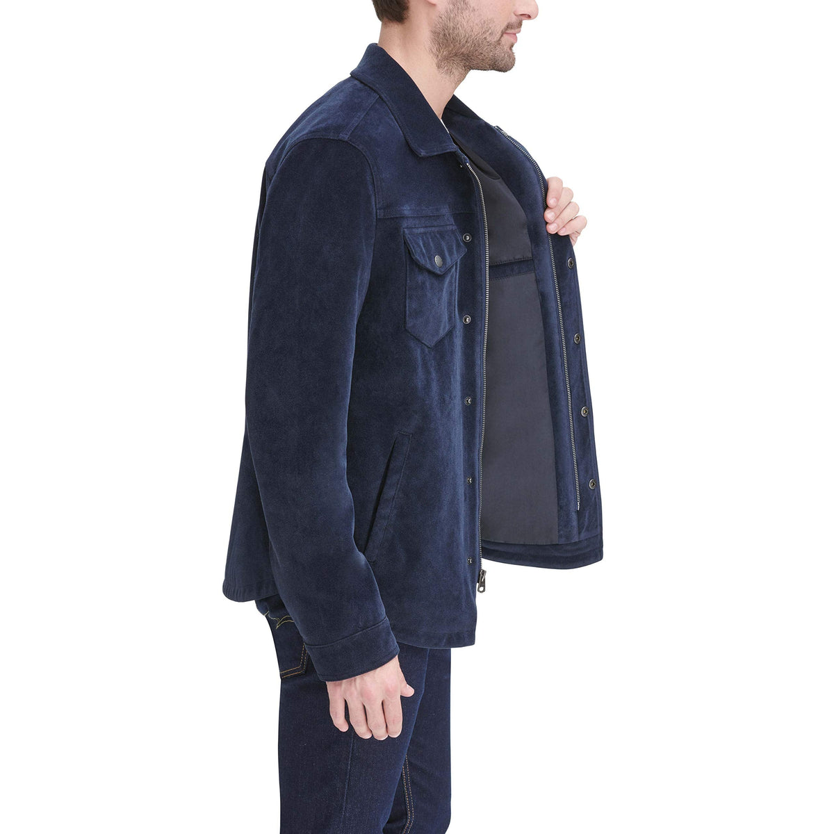 Levi's mens Shirt Faux Leather Jacket, Navy Faux Suede, X-Large US