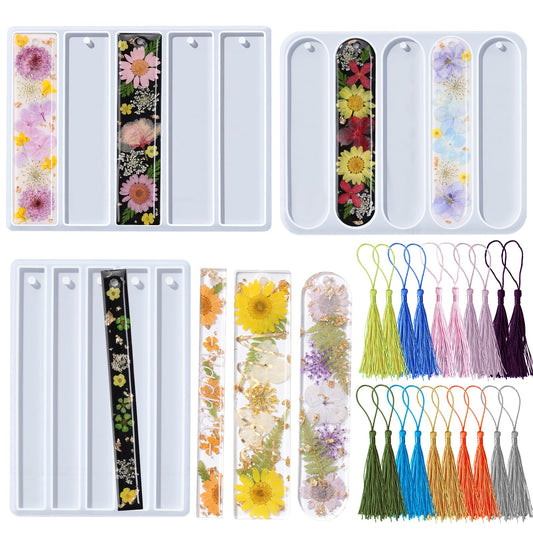 LET'S RESIN Bookmark Silicone Molds Set - 3 Shapes with 20Pcs Tassels for Epoxy Resin, Resin Bookmark Molds Silicone for DIY Handmade Bookmarks & Personalized Craft Gifts