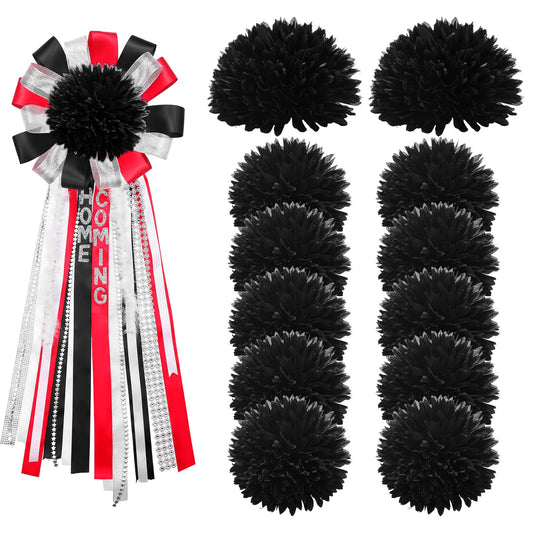 Yuxung 12 Pcs Homecoming Mum Flower - 6.5 Inches Artificial Silk Mums Accessories Kit DIY Crafts for Back to School Homecoming Week Party Decorations (Black)