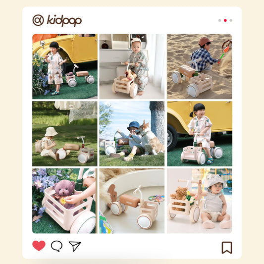 Kidpop Toast Baby Walker with Basket Balance Bike for 1 Year Old Boys Girls Push Rider with Detachable Seat for 10-36 Months,4 Wheels Toddler First Bike, First Birthday Gifts (Beige)