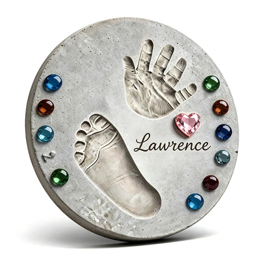 Handprint Stepping Stone DIY Kit - Reusable 11.8 Inch Round Concrete Molds+ Steel Carving Sticks+ Mosaics & Crystal Heart for Hand/Foot Print, Footprint Craft Witness of Special Time/None Cement