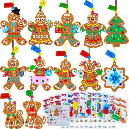 Winlyn 24 Sets 12 Designs Christmas Craft Kits Winter Crafts DIY Gingerbread Man Xmas Tree Ornaments Decorations Festive Foam Stickers Arts and Crafts Kids Holiday Classroom Activities Party Favors