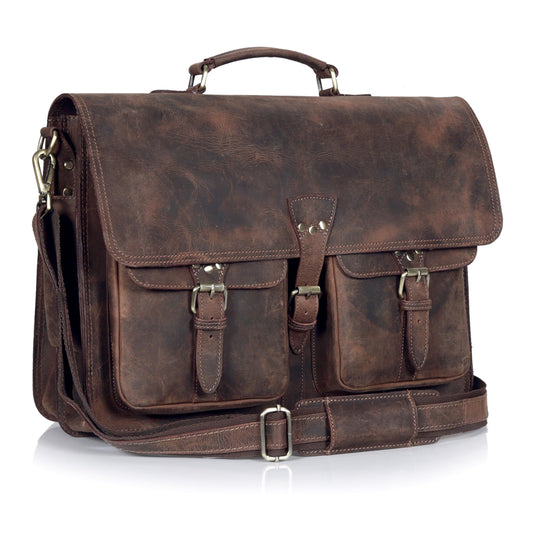 Vintage Leather Messenger Bag for Men & Women, Multi-Pocket Briefcase Satchel, 16 Inch Laptop Shoulder Bag – Brown (Vintage Brown, 16 inch Medium)