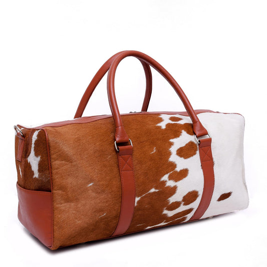 CHAYELL Cowhide Duffle Bag for Men & Women 21” - Unique Full Grain Hair-on Genuine Leather - Authentic Cow Duffle Bag with Strap Overnight Western Weekender Bag - Flight-Ready Carry-On Cow Hide Bag