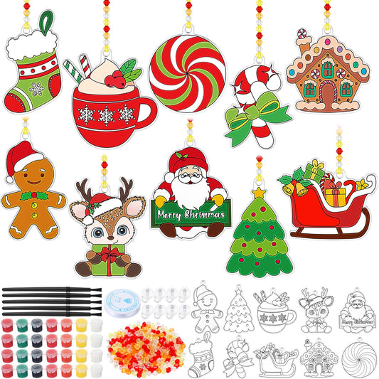 Beeveer 30 Sets Christmas Suncatcher Crafts DIY Window Paint Art Kit Snowman Gingerbread House Creative Xmas Window Ornament for Christmas Holiday Seasonal Home Activities Party Project