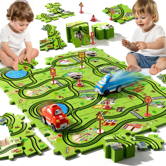 Beby Buty 48PCS Puzzle Race Track Car Set for Toddlers Kids Boys, Toddler Toys Birthday Gifts for 3 4 5 6 Years Old Boys and Girls, Floor Puzzle Tracks Car Toys for Ages 3-5 4-6