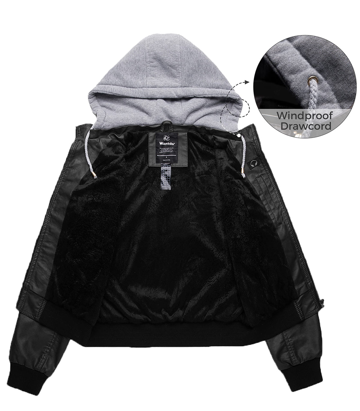 wantdo Women's Quilted Classic Faux Leather Short Jackets with Hood Black M