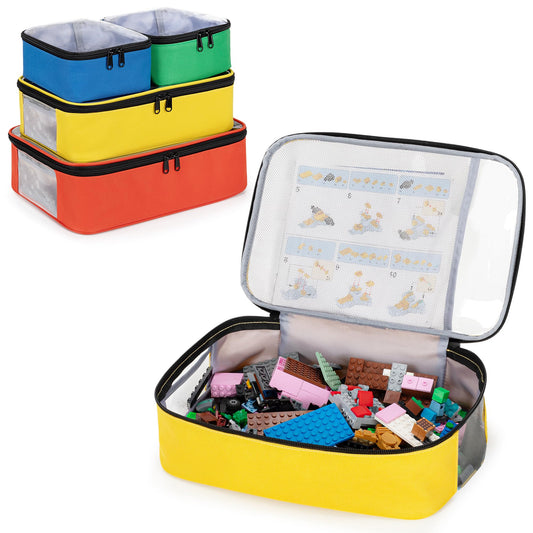 Rexmica 4-piece Toy Storage Organizer Bag, Travel Organizer Case for Building Blocks, Dolls, Crafts, Magnetic Building Tiles, Blocks Toy Storage Bag with Visible Top