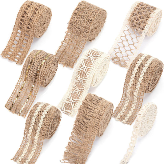 VGOODALL 9 Rolls Jute Ribbons,Lace Craft Ribbon Burlap 18 Meters for Crafts Wraping Gifts Party Holiday and Rustic Wedding Decorations