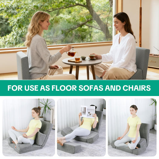 HOMBYS Pro Meditation Cushion Set with Adjustable Back Support, Large 3-in-1 Floor Sitting Chair for Yoga & Meditation, Extra Thick Yoga Pillows for Adults with Knee Support, Grey
