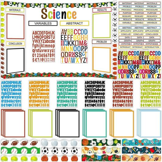 122 Pcs Science Fair Board Supplies 72 Sports Football Trim Scalloped Borders 36 Presentation Board Subtitle 6 Self Adhesive Project Title 8 Letter Sticker for Classroom Office Display Decor(Sports)