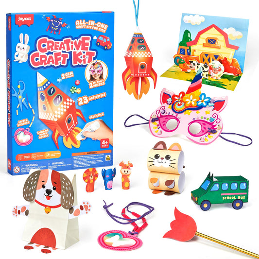 JoyCat Craft Box for Kids Ages 4-8 – 23 Mess-Free Paper Arts and Crafts Kits, Educational Preschool & Homeschool Art Projects – LED Light-Up DIY Craft Gifts for Boys & Girls