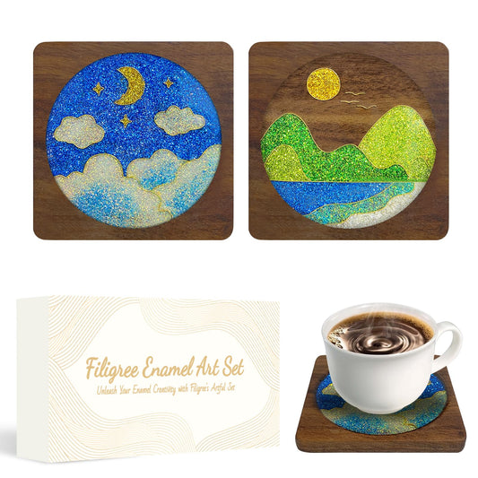 Filigree Enamel Art Painting Crafts Starter Kit, DIY Enamel Craft Making Resin Crafts Coasters Kits, DIY Art Project Craft Kits for Adults Seniors Teens, Hobby Kits for Women, Handmade Home Decor Gift