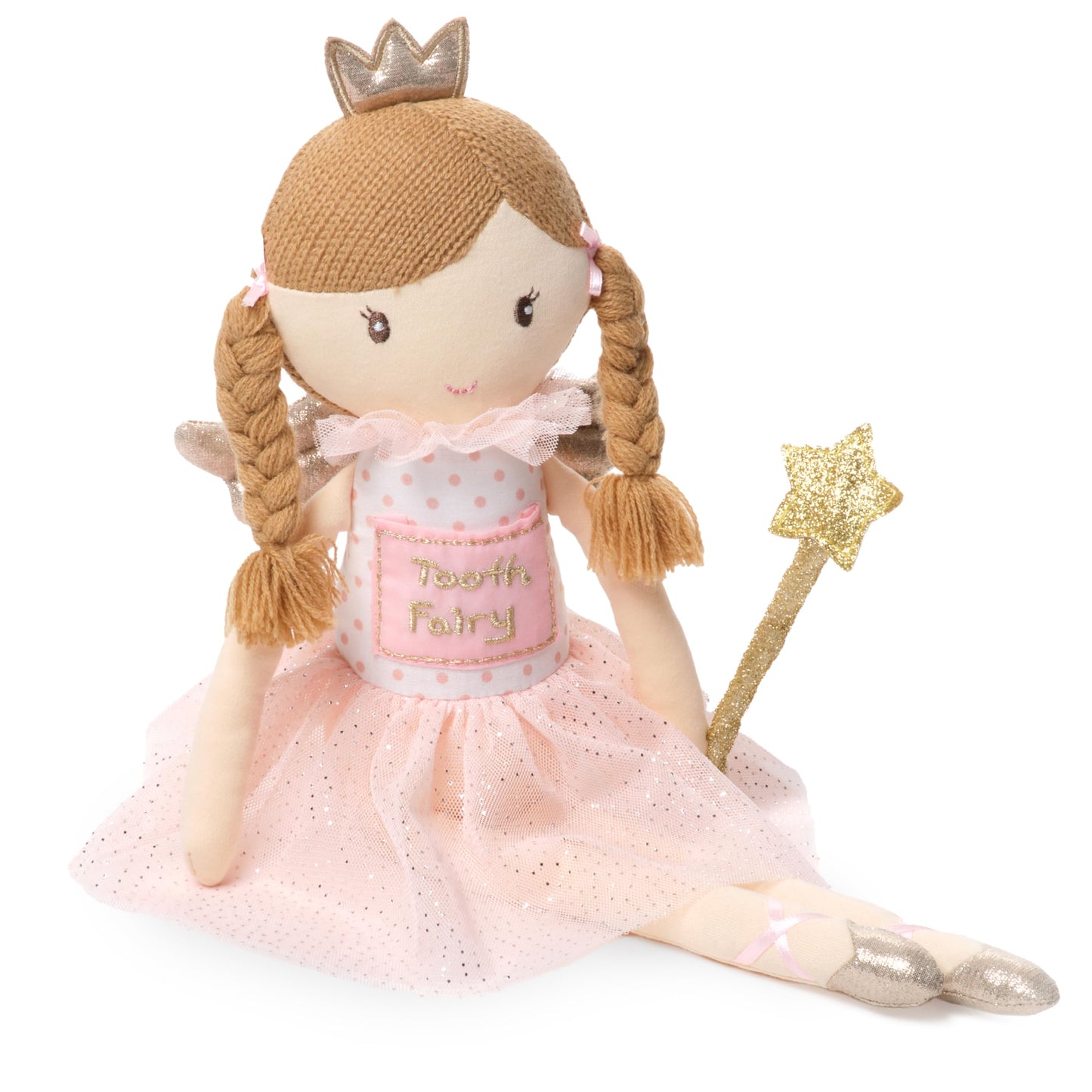 Bearington Collection Tooth Fairy Tooth Holder Plush Pillow for Girls – Hanging Doll for Bed, Door, Nightstand - Pixie 14"