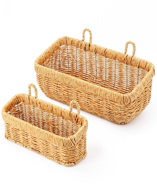 AceList Wall Hanging Basket, Boho Style Hand-Woven Hanging Storage Baskets - Set of 2, Ideal for Boho Room Decor, Kitchen, Garden, and Living Room
