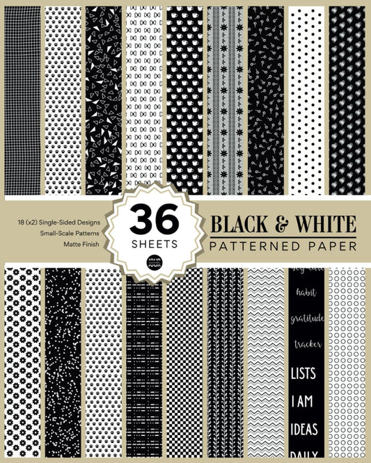 Black and White Patterned Paper Decorative Paper for Journaling Single-Sided Design Matte Finish 36 Sheets 8x10 inches: Black and White Journal ... Diary Accessories for Crafty Women