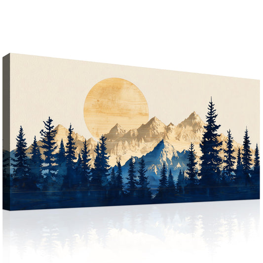 JLXART Mountain Forest Landscape Canvas Wall Art Minimalist Sun Pine Tree Print for Living Room Bedroom Office Decor 20x40inch