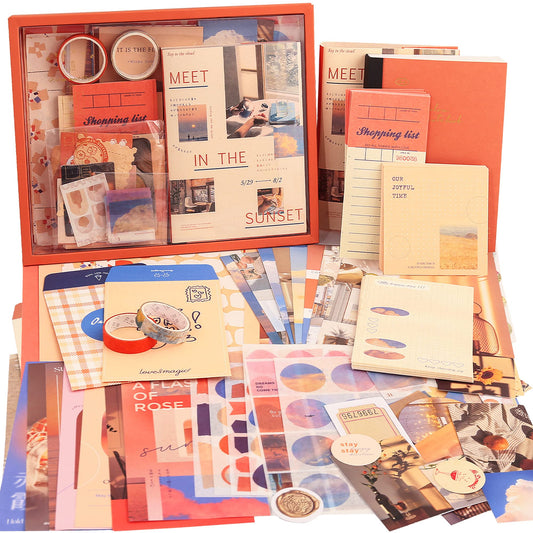 emmoolife 348 Pcs Scrapbooking Supplies Kit, Vintage Aesthetic Scrapbook Kit for Bullet Junk Journal, Stationery, A6 Grid Notebook, DIY Journaling Supplies, Birthday Craft Gift for Teen Girl Women