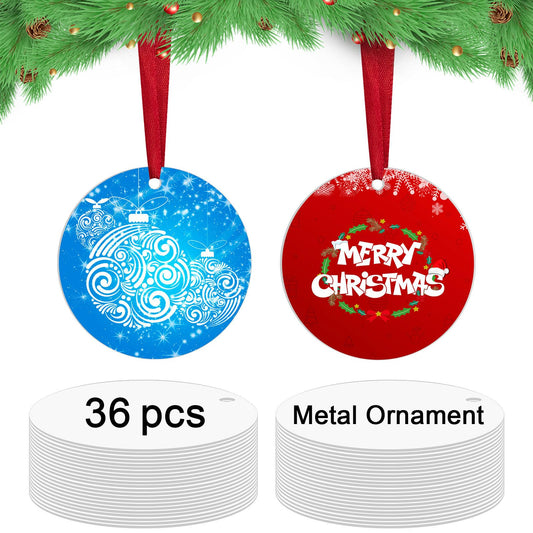 36 pcs Metal Sublimation Ornament Blanks,Sublimation Christmas Ornament Blanks for Christmas Tree Decor Blank Ornaments,Double Sided Sublimation Ornaments Round Sublimation Blanks