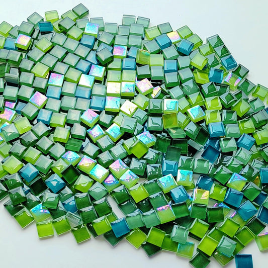AONUOAO 1.1LB 0.39" Square Green Crystal Glass Mosaic Tiles for Crafts, Mosaic Tiles for Crafts Bulk, Mosaic Pieces for Crafts, Mosaic Making Supplies