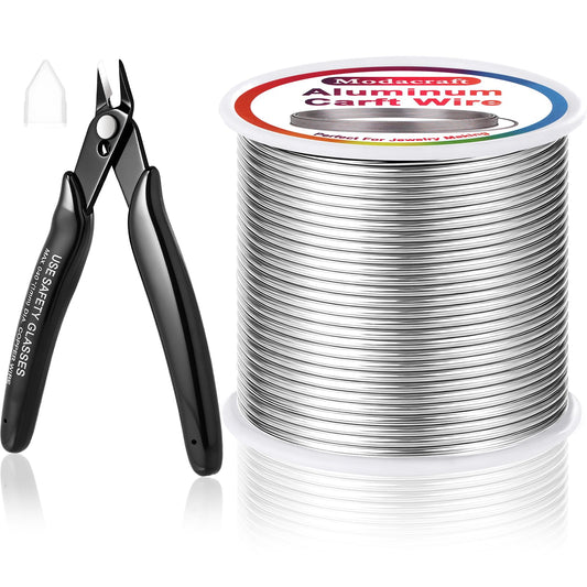 Modacraft 12 Gauge Aluminum Wire - 100 Ft 2mm Bendable Metal Craft Wire with Micro Flush Cutter for Sculpting, Jewelry Making, Floral Design, Doll Making, Bonsai Training, and DIY Crafts