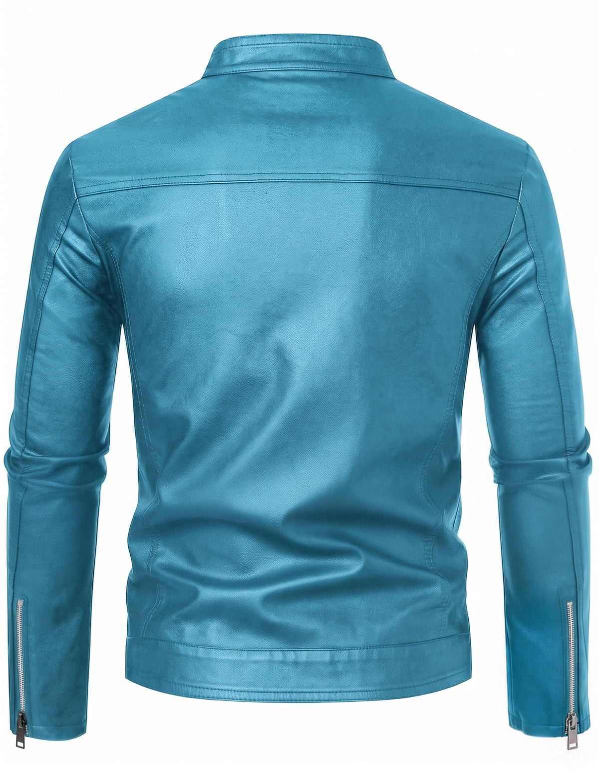 Blue Leather Jacket Men Faux Leather Motorcycle Stand Collar Biker Coat L