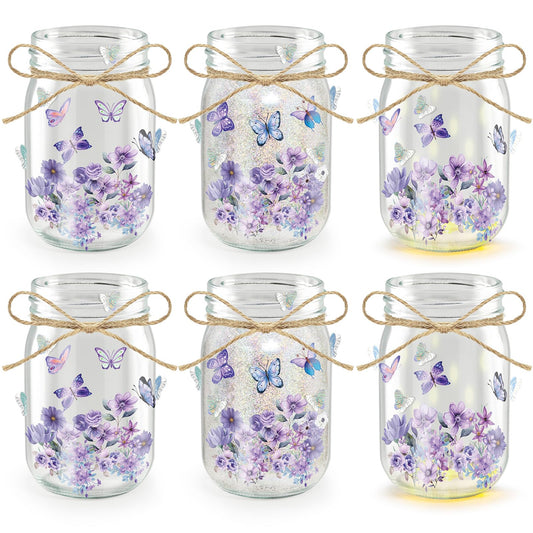 Cinrobiye 6 Set DIY Mason Jar Lantern Craft Kit with LED Lights, Butterfly & Flower Decorations, Handmade Table Centerpiece Decor for Home Party Wedding Craft Lovers