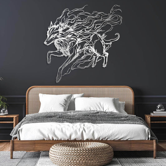 Veplsur Wolf Metal Wall Art, Metal Wall Art Wolf Wildlife, Safari Animal Wall Decor, Minimalist Line Decor, Modern Abstract Line Wall Hanging, Nature Themed Bedroom Hanging (Silver, 19"x19"|47x47cm)