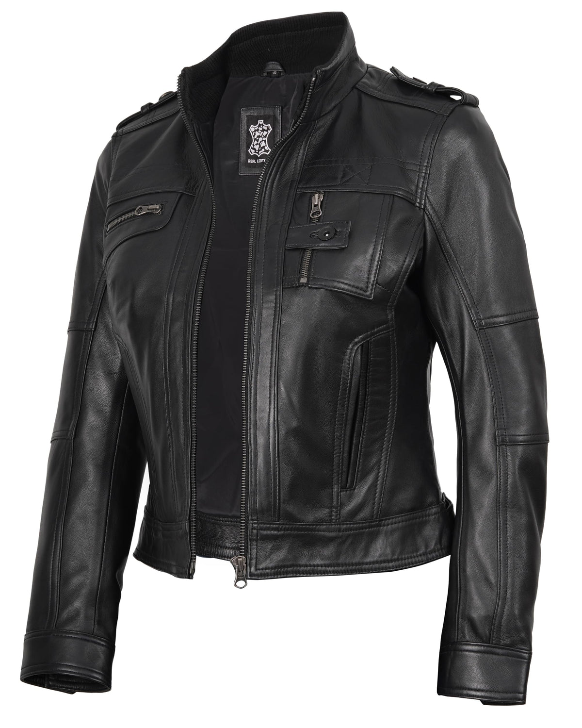 Decrum Café Racer Leather Jacket Women | [1314245] Tavres Black, XL