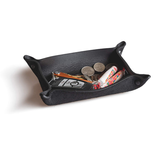 Main Street Forge Leather Valet Tray for Men – Rustic EDC Organizer for Keys, Phone & Wallet – Made in USA – Midnight Black