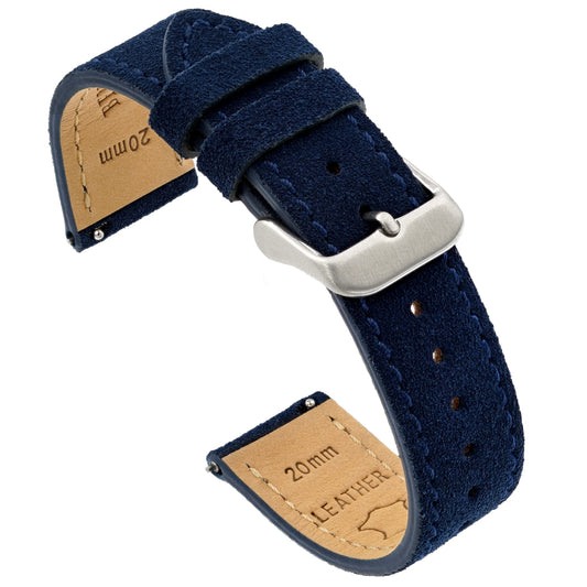 Benchmark Suede 22mm Leather Watch Band – 22mm Quick Release Watch Band with Stainless-Steel Buckle & 9 Adjustable Holes – Blue Leather Watch Bands for Men & Women (22mm, Navy Blue)