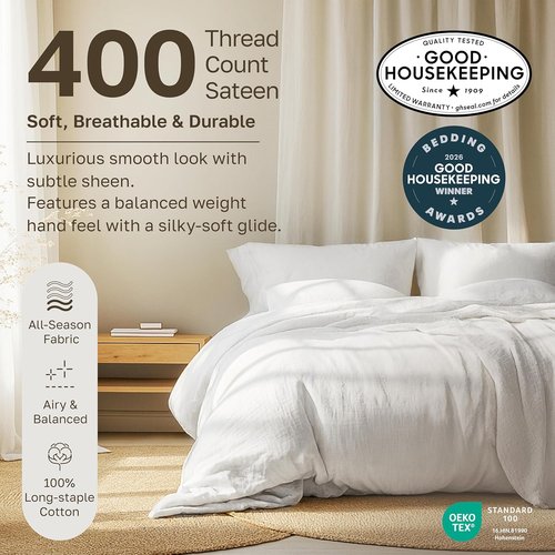 California Design Den King Size Sheets Set - 100% Cotton, 400 Thread Count, Soft & Breathable | Antique White, 2-Pack