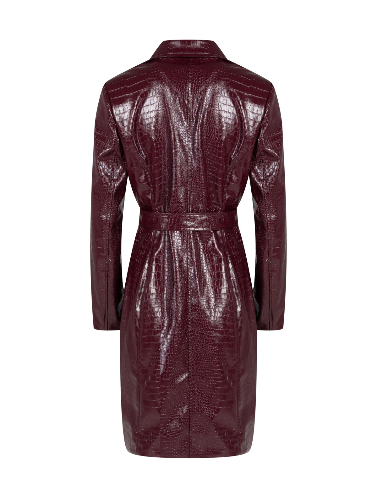 SS-Sunrise Fashion Womens Long Leather Jackets Burgundy Trench Coat Blazer Lapel Button Open Front Faux Motorcycle Jackets Coat with Belt (Large, Red)