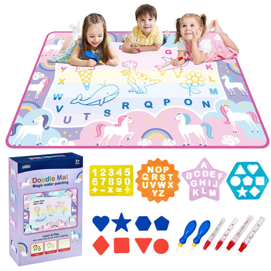 Wildkin Doodle Mat – Extra Large 60 x 42 Inch Water Drawing Mat for Kids, Educational Learning Toy with Letters & Numbers, Mess-Free Coloring for Toddlers & Preschoolers (Unicorn Rainbows)