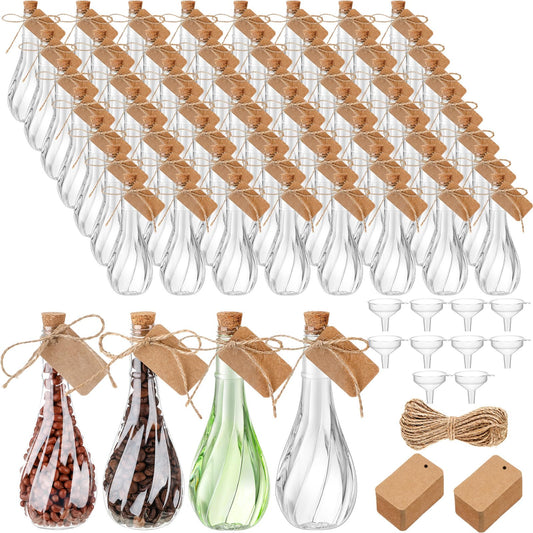 Lounsweer 60 Pack 5 oz Plastic Potion Bottles with Cork Stopper Caps Clear Sand Art Bottles with Twine and Tags Souvenir Jars Bulk Wish Candy Jar for Craft Wedding Party Supplies