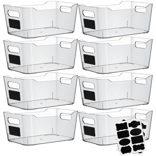 Clear Plastic Storage Bins with Labels, Pantry Organizers and Storage Containers Fridge Organizer Bins Kitchen Cabinet Organization for Organizing Medicine Cabinet Organizer Bin Bathroom Refrigerator