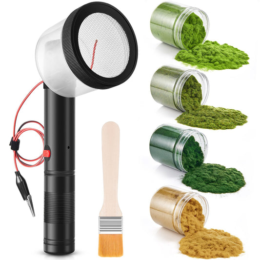 Tioncy Mini Static Grass Applicator Flocking Kit with Anti Slip Handle and 4 x 60g Colors Grass, Diorama Making Supplies, DIY Model Train Accessories Miniatures Landscape Craft(Curved Head)