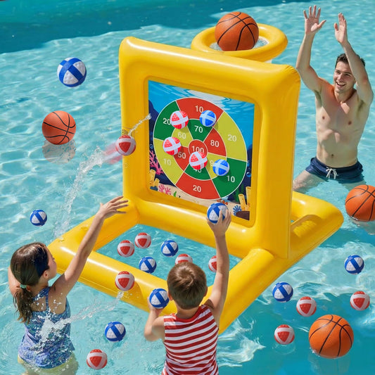 Gerosi Pool Toys for Kids & Adults, 2-in-1 Pool Basketball Game & Dart Board Game Set, Pool Party Games for Kids Ages 6+ and Adults, Family Backyard Pool Games
