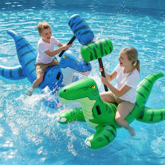 Jasonwell Pool Games Toys Floats -2Pack Inflatable Dinosaur Pool Floats with Blow Up Toy Hammers Ride on Pool Floaties for Kids Teens Adults Lounge Raft Summer Lake Beach Party Decorations (GN&BU XL)